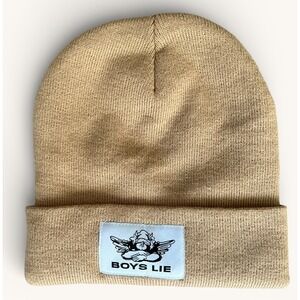 Boys Lie Angel Logo Beanie Tan Cuffed Knit Hat One Size